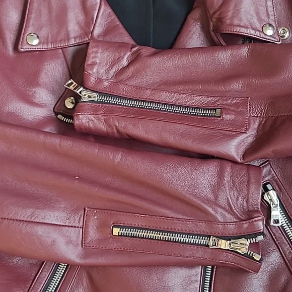 Reformation Biker Leather Jacket Berry/Burgundy - Picture 8 of 12